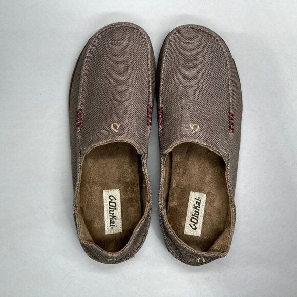 OluKai Men's Size 11.5 Moloa Kapa Brown Canvas Loafers - Picture 8 of 12